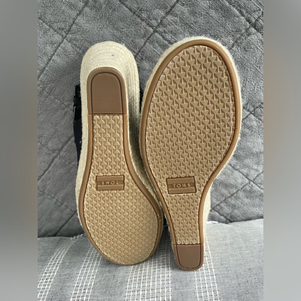 Toms Monica Black Oxford Espadrille Wedge Sandals 7.5 Like New - Picture 8 of 9